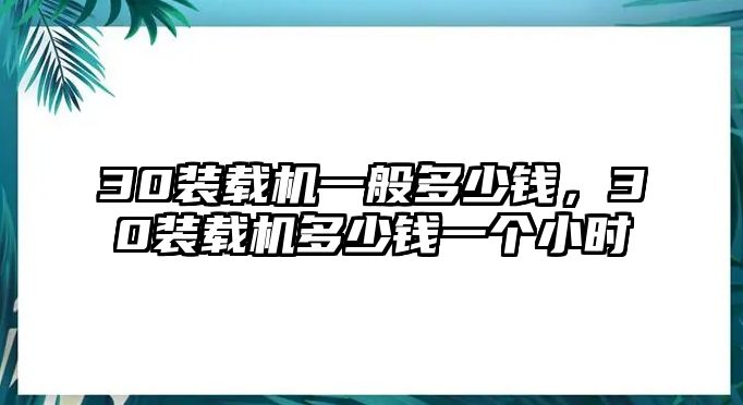 30裝載機一般多少錢，30裝載機多少錢一個小時