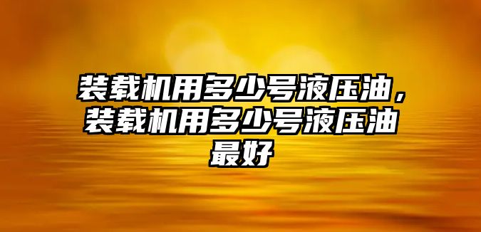 裝載機用多少號液壓油，裝載機用多少號液壓油最好