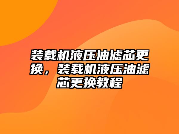 裝載機液壓油濾芯更換，裝載機液壓油濾芯更換教程