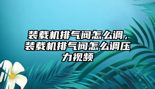 裝載機排氣閥怎么調，裝載機排氣閥怎么調壓力視頻