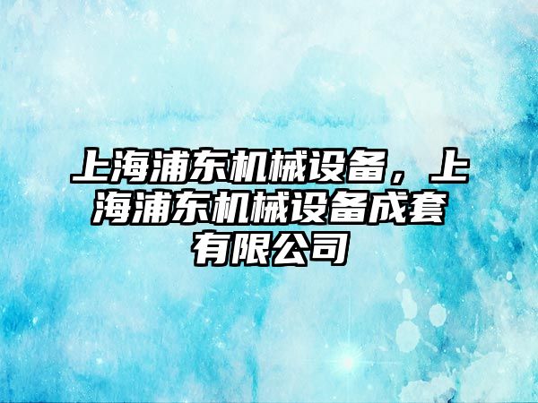 上海浦東機械設備，上海浦東機械設備成套有限公司