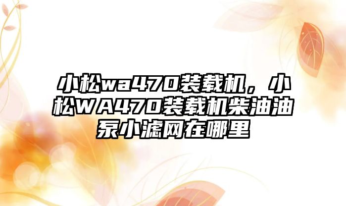 小松wa470裝載機(jī)，小松WA470裝載機(jī)柴油油泵小濾網(wǎng)在哪里