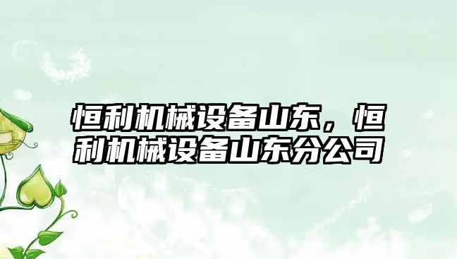 恒利機械設備山東，恒利機械設備山東分公司