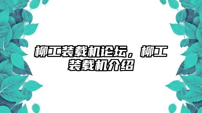 柳工裝載機論壇，柳工裝載機介紹