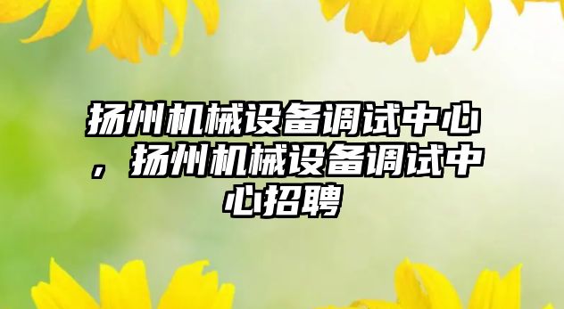 揚州機械設備調試中心，揚州機械設備調試中心招聘