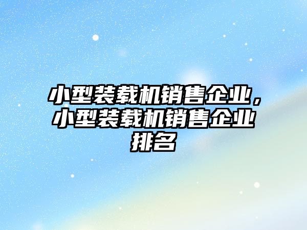 小型裝載機銷售企業(yè)，小型裝載機銷售企業(yè)排名