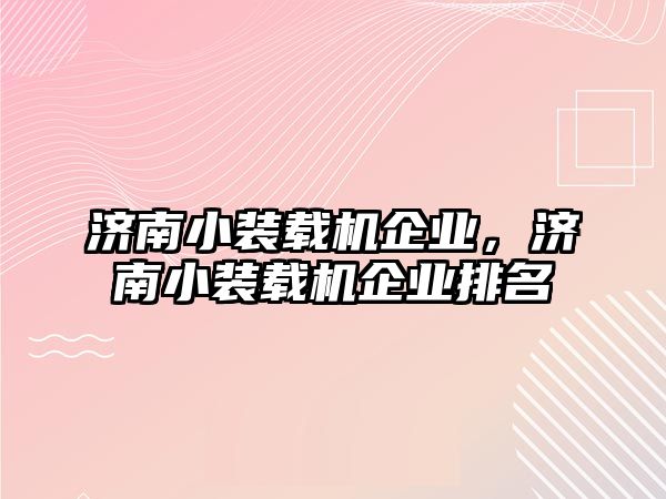 濟南小裝載機企業，濟南小裝載機企業排名