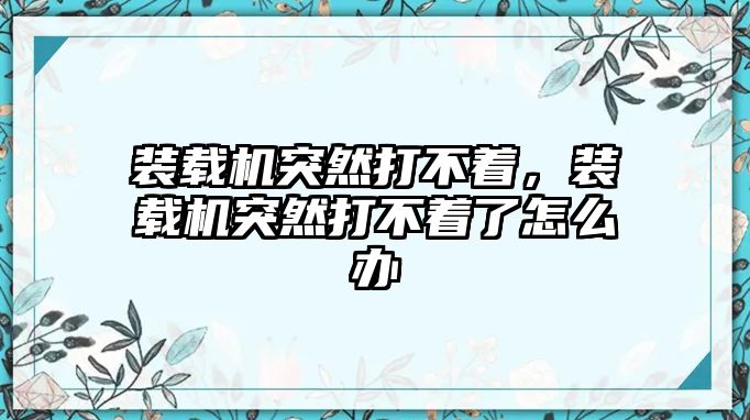 裝載機突然打不著，裝載機突然打不著了怎么辦