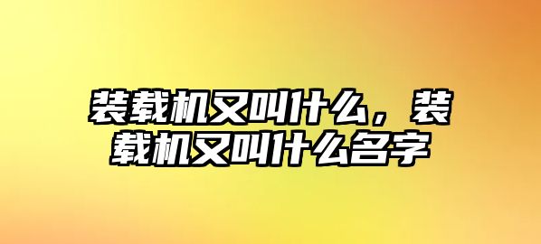 裝載機又叫什么，裝載機又叫什么名字