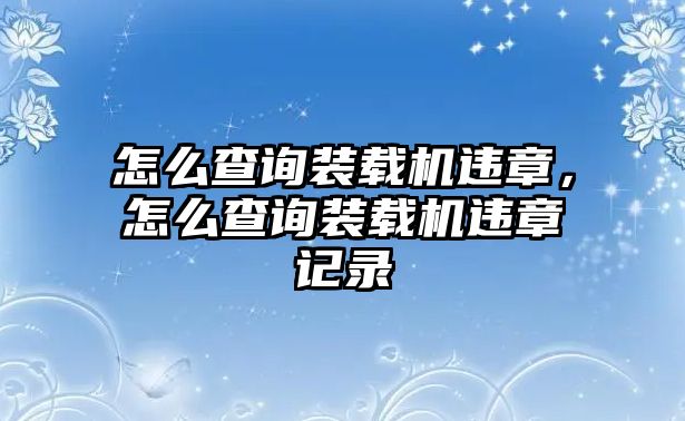 怎么查詢裝載機違章，怎么查詢裝載機違章記錄