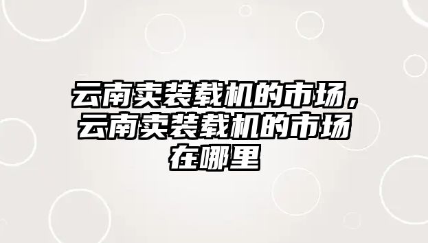 云南賣裝載機的市場，云南賣裝載機的市場在哪里