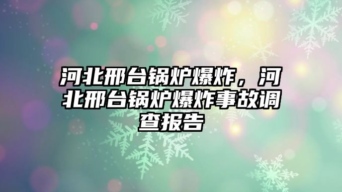 河北邢臺鍋爐爆炸，河北邢臺鍋爐爆炸事故調查報告