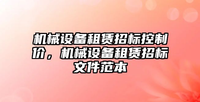 機械設備租賃招標控制價，機械設備租賃招標文件范本