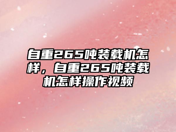 自重265噸裝載機怎樣，自重265噸裝載機怎樣操作視頻