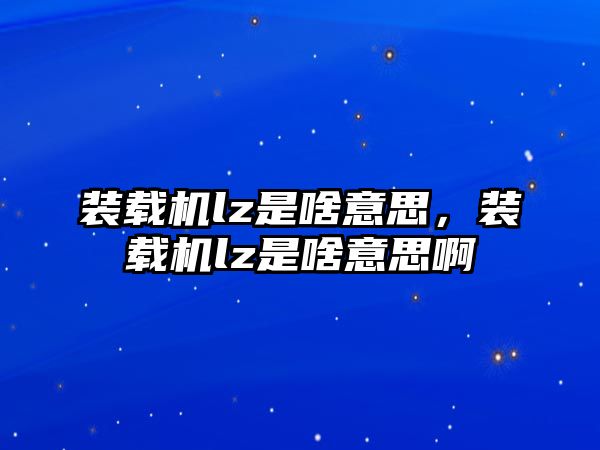 裝載機lz是啥意思，裝載機lz是啥意思啊