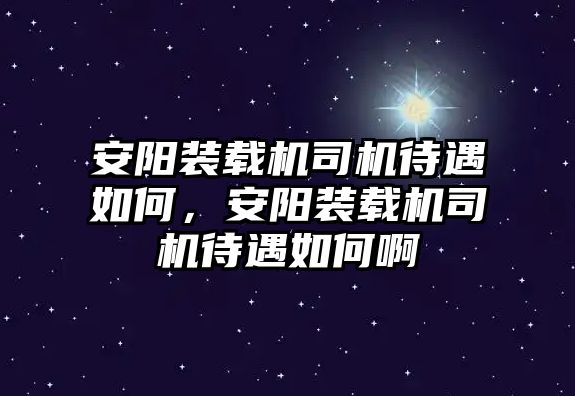 安陽裝載機司機待遇如何，安陽裝載機司機待遇如何啊