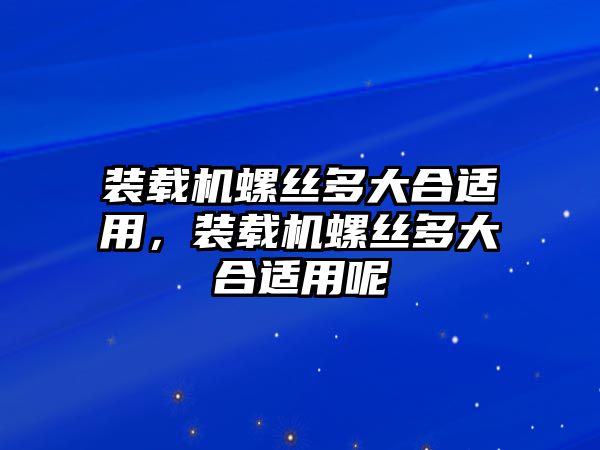 裝載機(jī)螺絲多大合適用，裝載機(jī)螺絲多大合適用呢