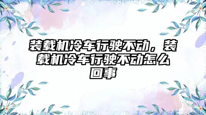 裝載機冷車行駛不動，裝載機冷車行駛不動怎么回事