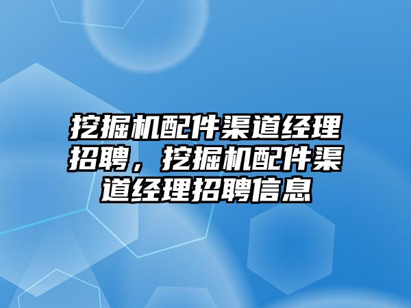 挖掘機配件渠道經理招聘，挖掘機配件渠道經理招聘信息