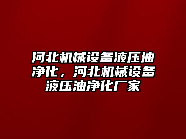 河北機械設備液壓油凈化，河北機械設備液壓油凈化廠家