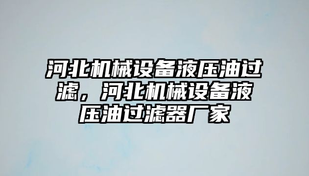 河北機械設備液壓油過濾，河北機械設備液壓油過濾器廠家