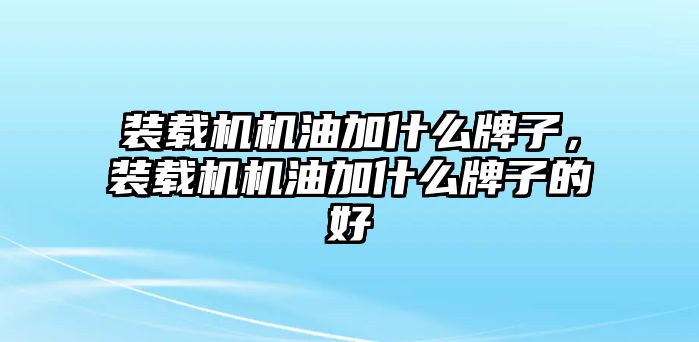 裝載機機油加什么牌子，裝載機機油加什么牌子的好