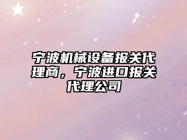 寧波機械設備報關代理商，寧波進口報關代理公司