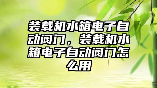 裝載機水箱電子自動閥門，裝載機水箱電子自動閥門怎么用