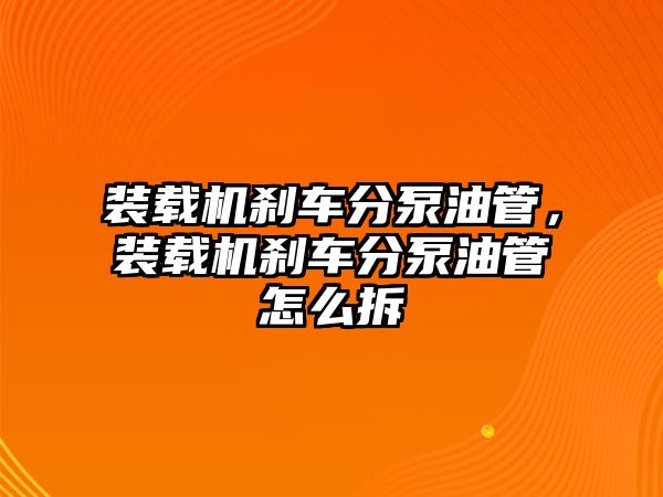 裝載機剎車分泵油管，裝載機剎車分泵油管怎么拆