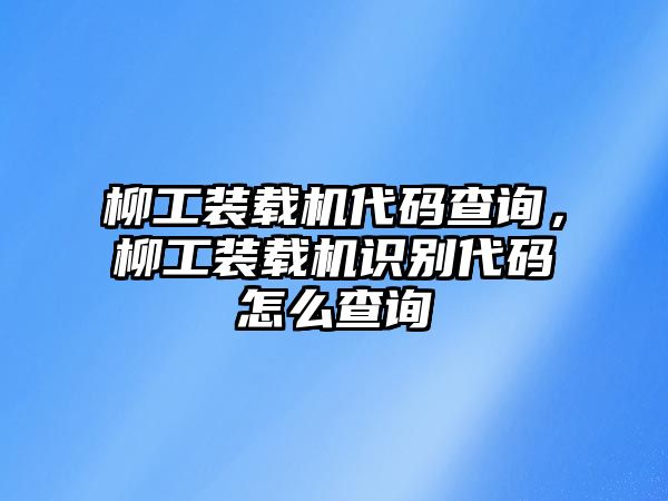 柳工裝載機(jī)代碼查詢(xún)，柳工裝載機(jī)識(shí)別代碼怎么查詢(xún)