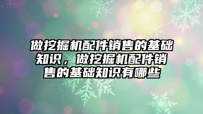 做挖掘機配件銷售的基礎知識，做挖掘機配件銷售的基礎知識有哪些