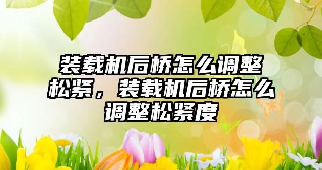 裝載機后橋怎么調整松緊，裝載機后橋怎么調整松緊度