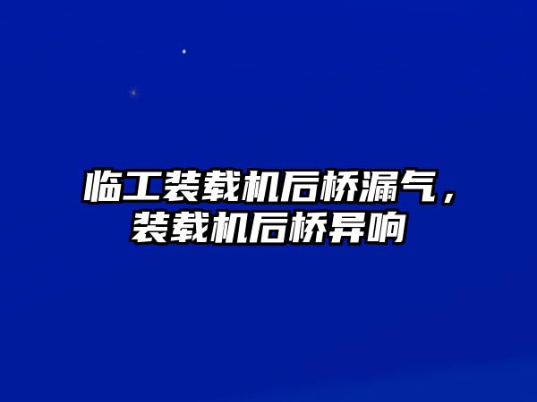 臨工裝載機(jī)后橋漏氣，裝載機(jī)后橋異響