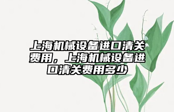 上海機械設備進口清關費用，上海機械設備進口清關費用多少