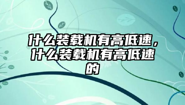 什么裝載機有高低速，什么裝載機有高低速的