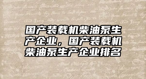 國產裝載機柴油泵生產企業，國產裝載機柴油泵生產企業排名