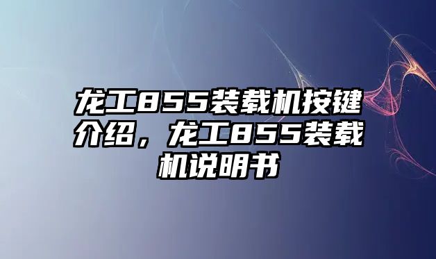 龍工855裝載機(jī)按鍵介紹，龍工855裝載機(jī)說明書