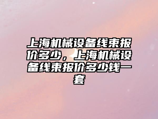 上海機械設備線束報價多少，上海機械設備線束報價多少錢一套