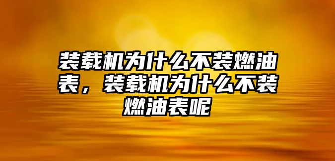 裝載機為什么不裝燃油表，裝載機為什么不裝燃油表呢