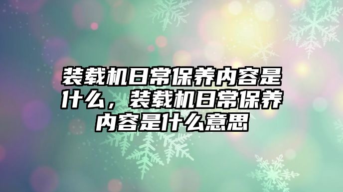 裝載機日常保養內容是什么，裝載機日常保養內容是什么意思