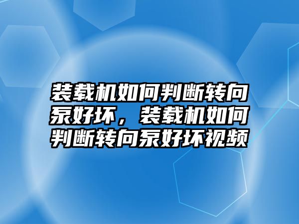 裝載機如何判斷轉(zhuǎn)向泵好壞，裝載機如何判斷轉(zhuǎn)向泵好壞視頻