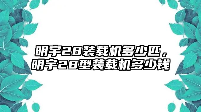 明宇28裝載機多少匹，明宇28型裝載機多少錢