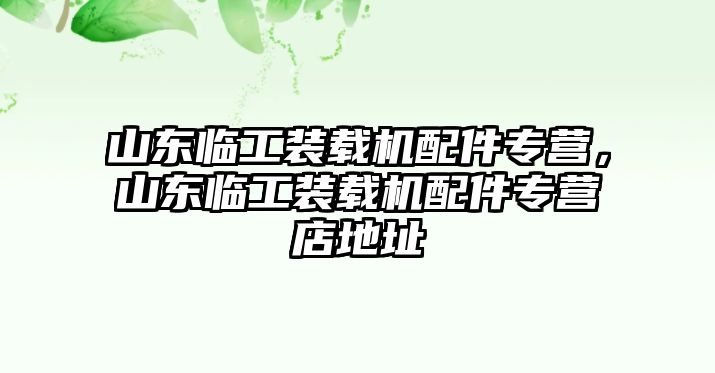 山東臨工裝載機配件專營，山東臨工裝載機配件專營店地址